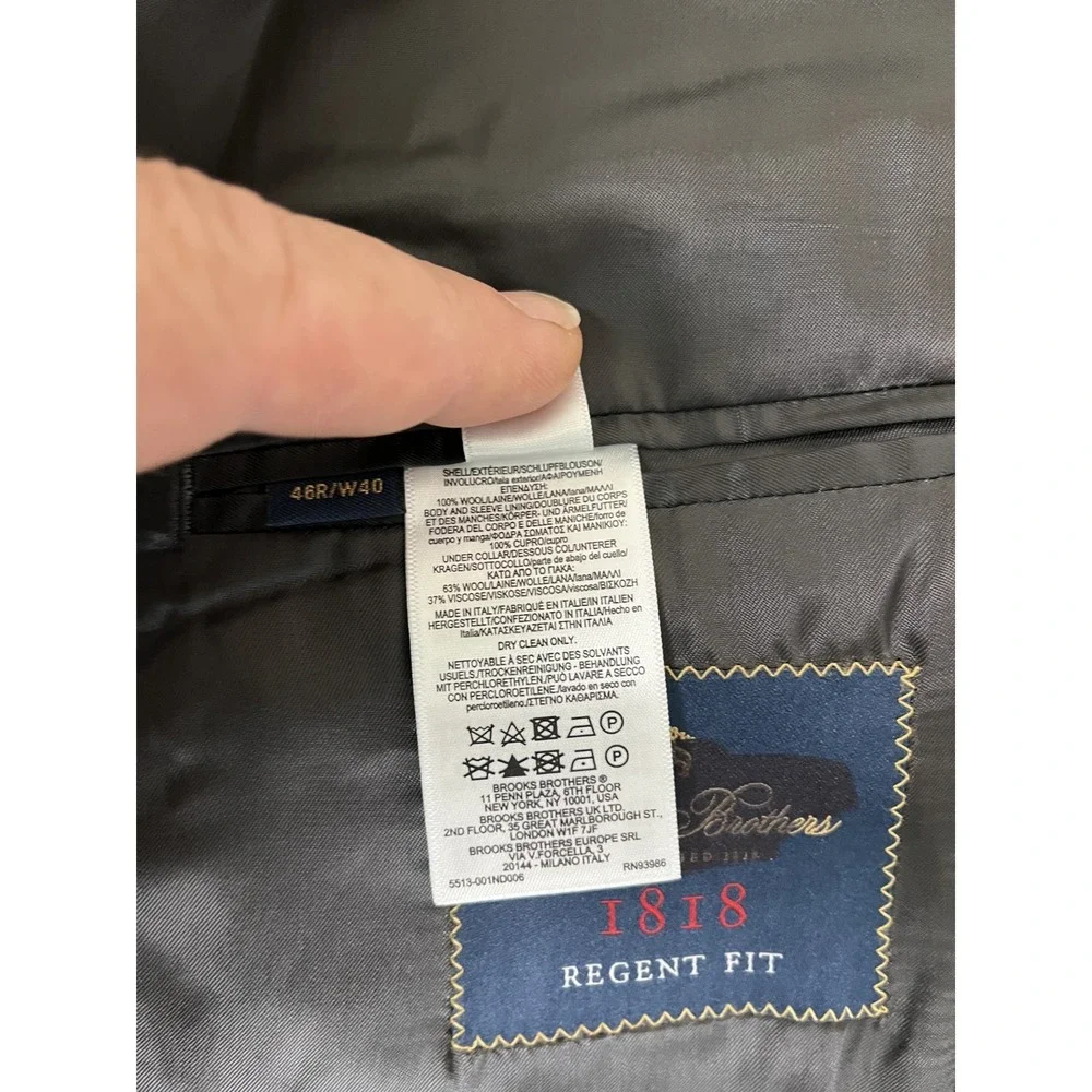 Brooks Brothers Vitale Barberis Canonico Regent Fit Gray Blazer Wool Size 46R‎